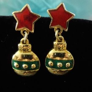 Gold Xmas ball earrings